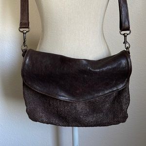 Langellotti brown leather textured snake reptile crossbody bag made in Italy